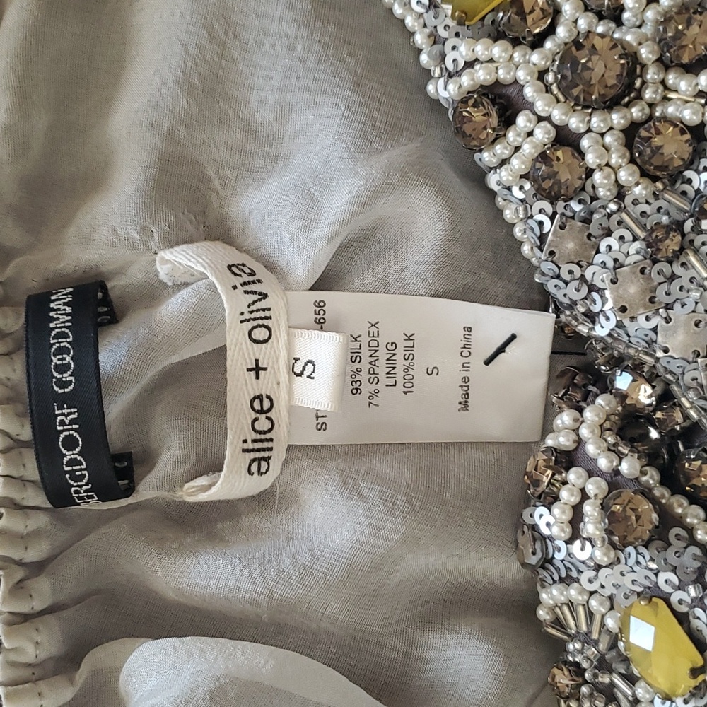 Reserved For Jaimie Alice + Olivia | Silk Taupe Backless Halterneck Beaded Dress - Picture 8 of 10